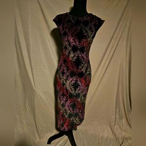 TOPSHOP Midi Bodycon Dress With Velvet Spandwx and Sparkly Leaf Print NWT